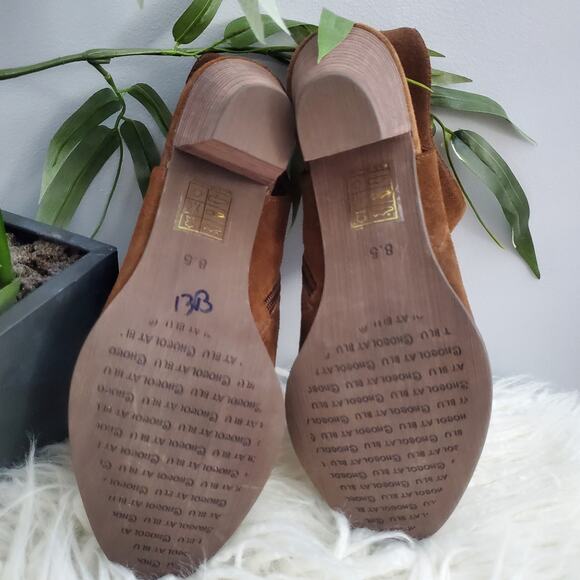 Chocolat Blu Brown Haaz Suede Sling Chunky Heel Shoe Booties 8.5 - Picture 7 of 10